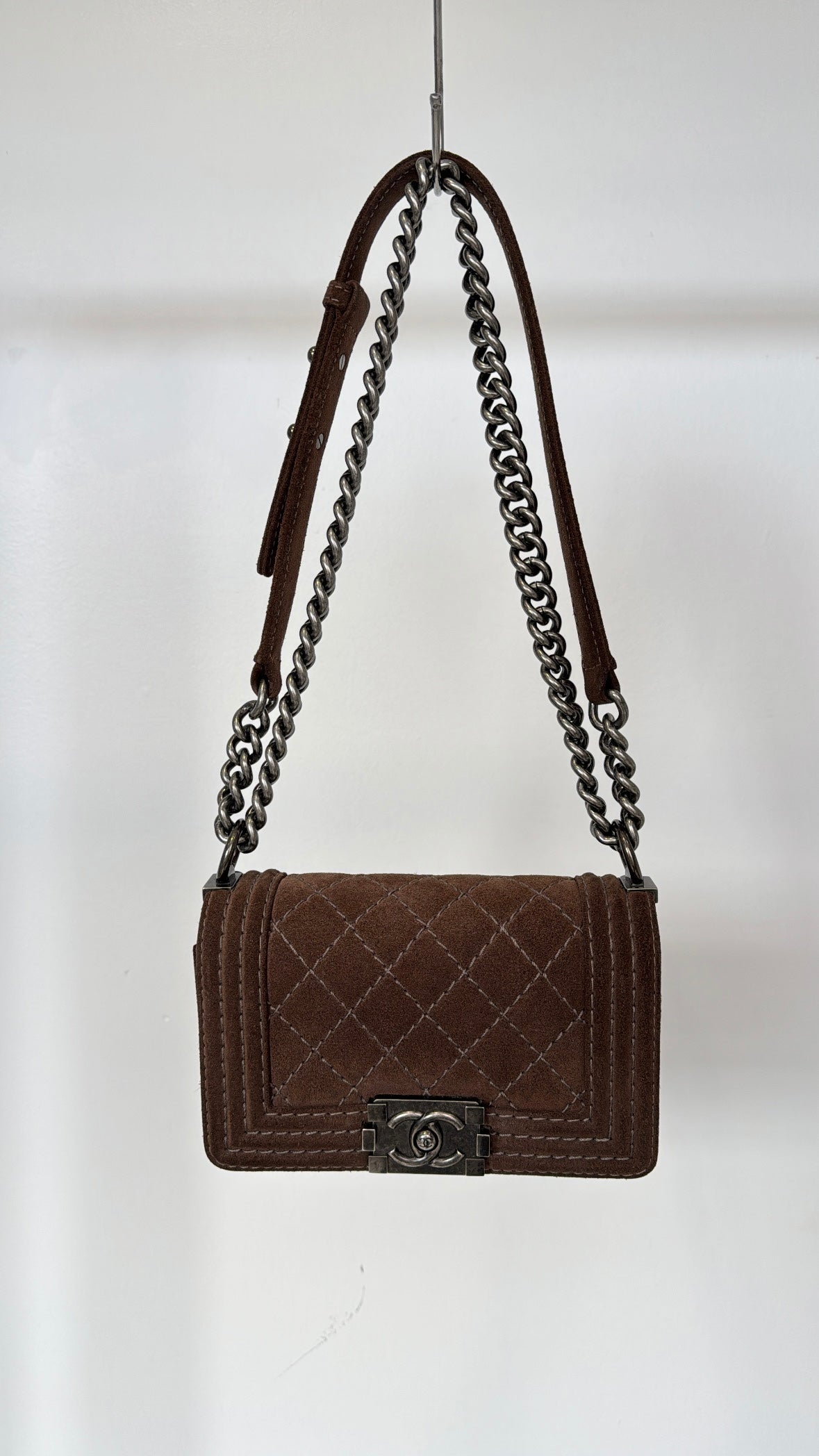 Chanel Chocolate Suede Small Boy Bag