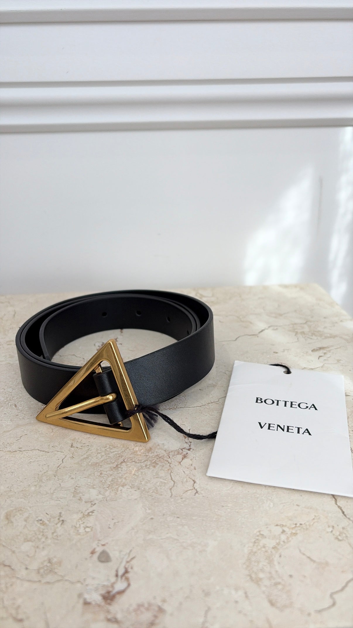 Bottega Veneta Black Leather Triangle Belt, 80