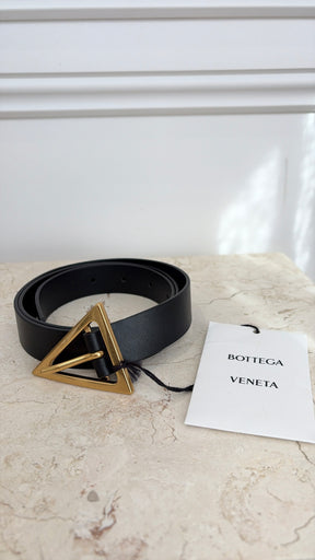 Bottega Veneta Black Leather Triangle Belt, 80