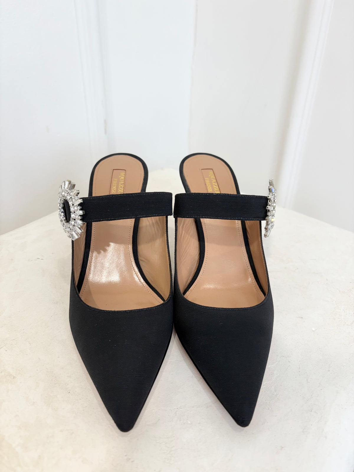 Aquazzura Crystal Blossom Mule 75 Black, 39