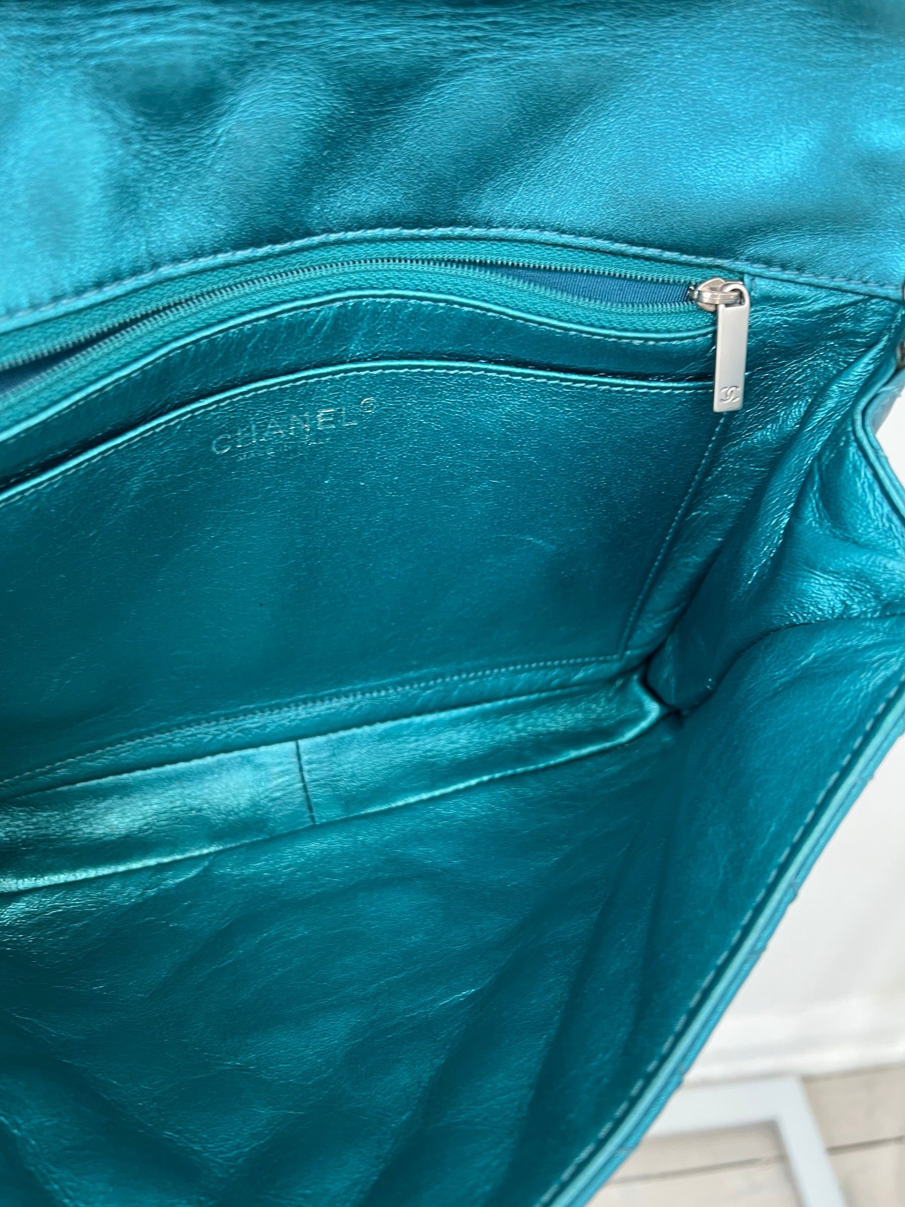 Chanel Metalic Teal Quilted Leather Reissue 2.55