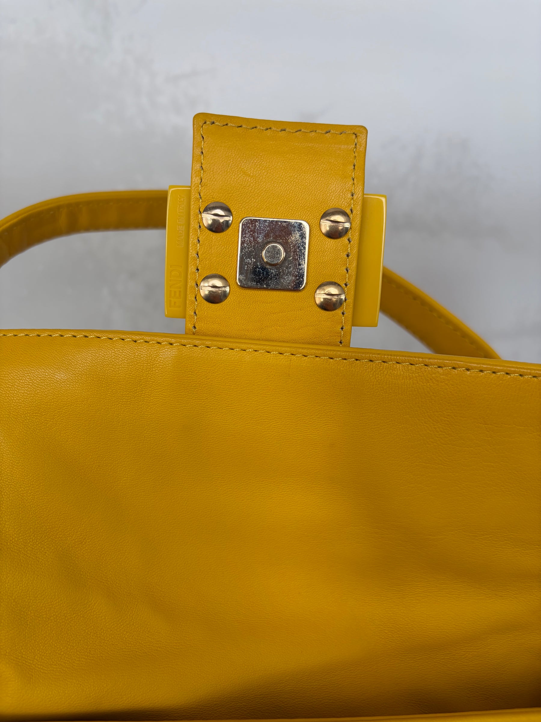 Fendi Yellow Leather Embossed Monogram Baguette