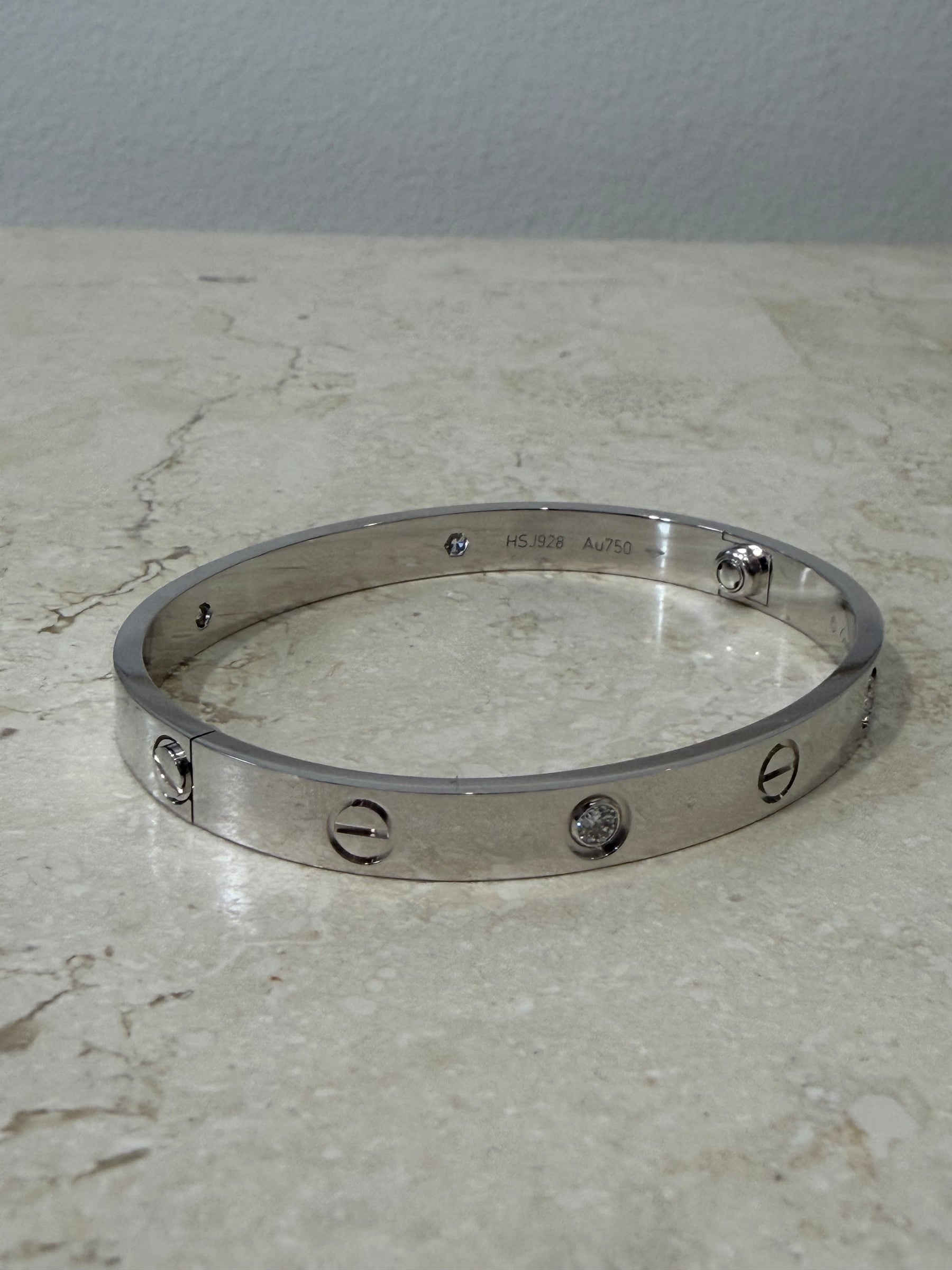Cartier White Gold Diamond Love Bangle, 17