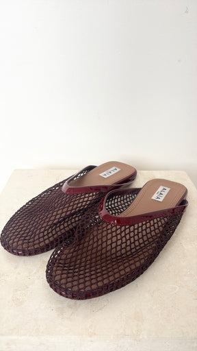 Alaia Fish Net Slides In Burgundy, 38