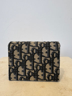 Dior Saddle Bloom Card Holder Blue Jacquard