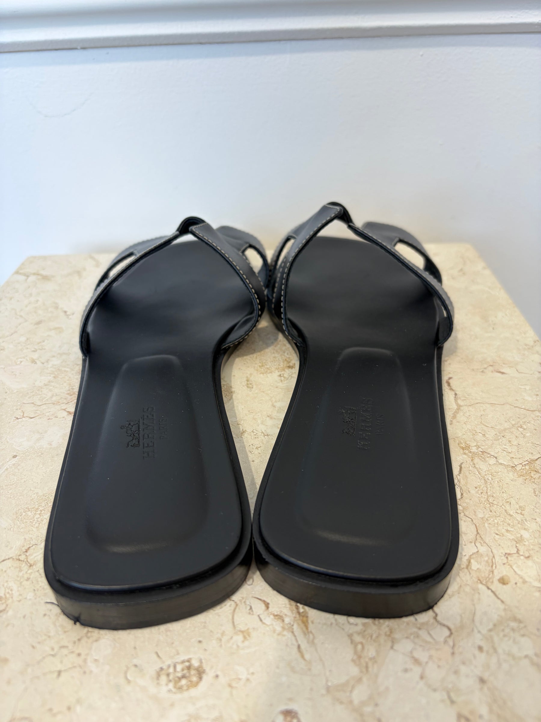 Hermès Black Oran Sandals, 40.5
