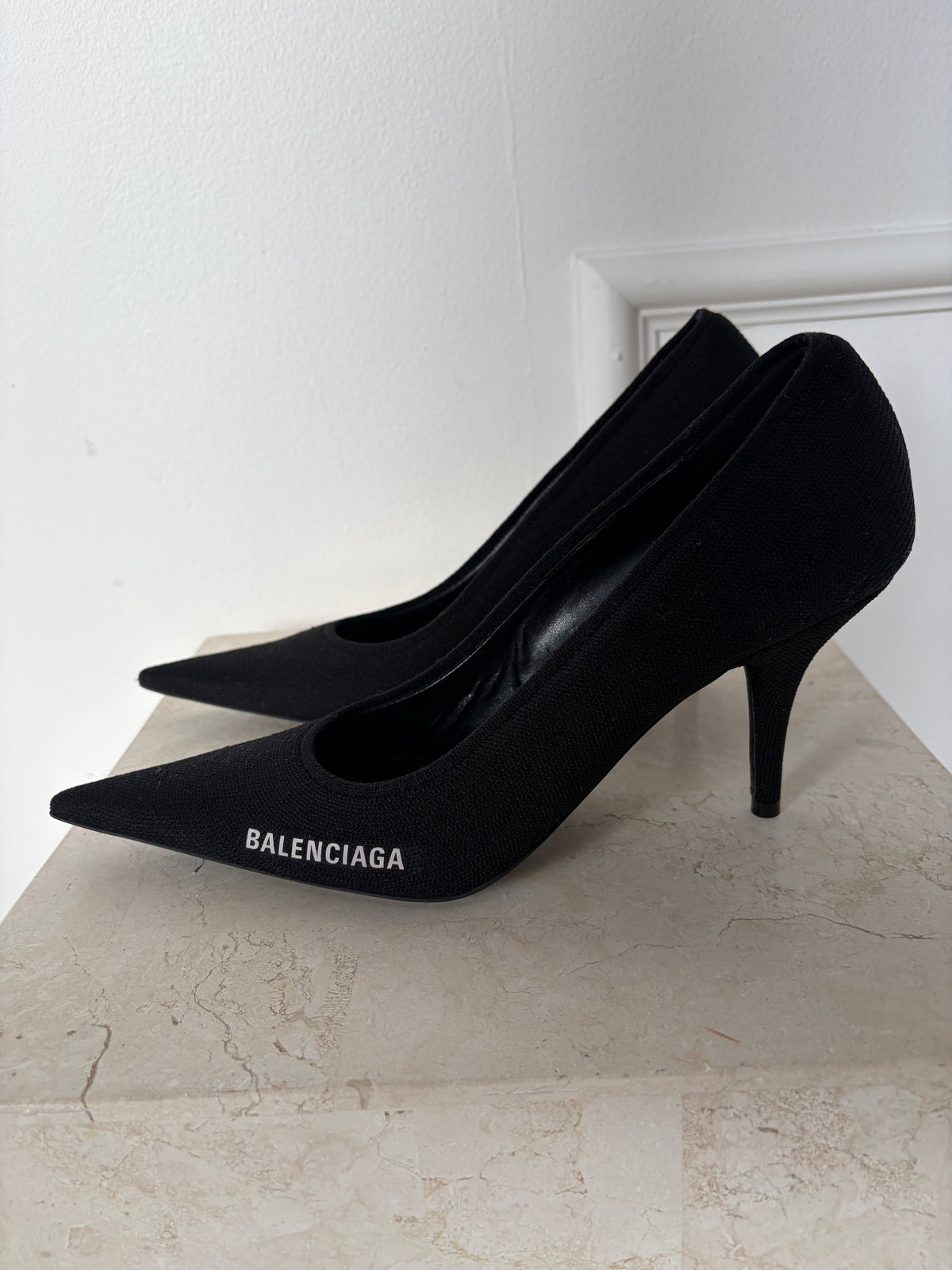 Balenciaga Black Fabric Logo Pointed Pump, 38
