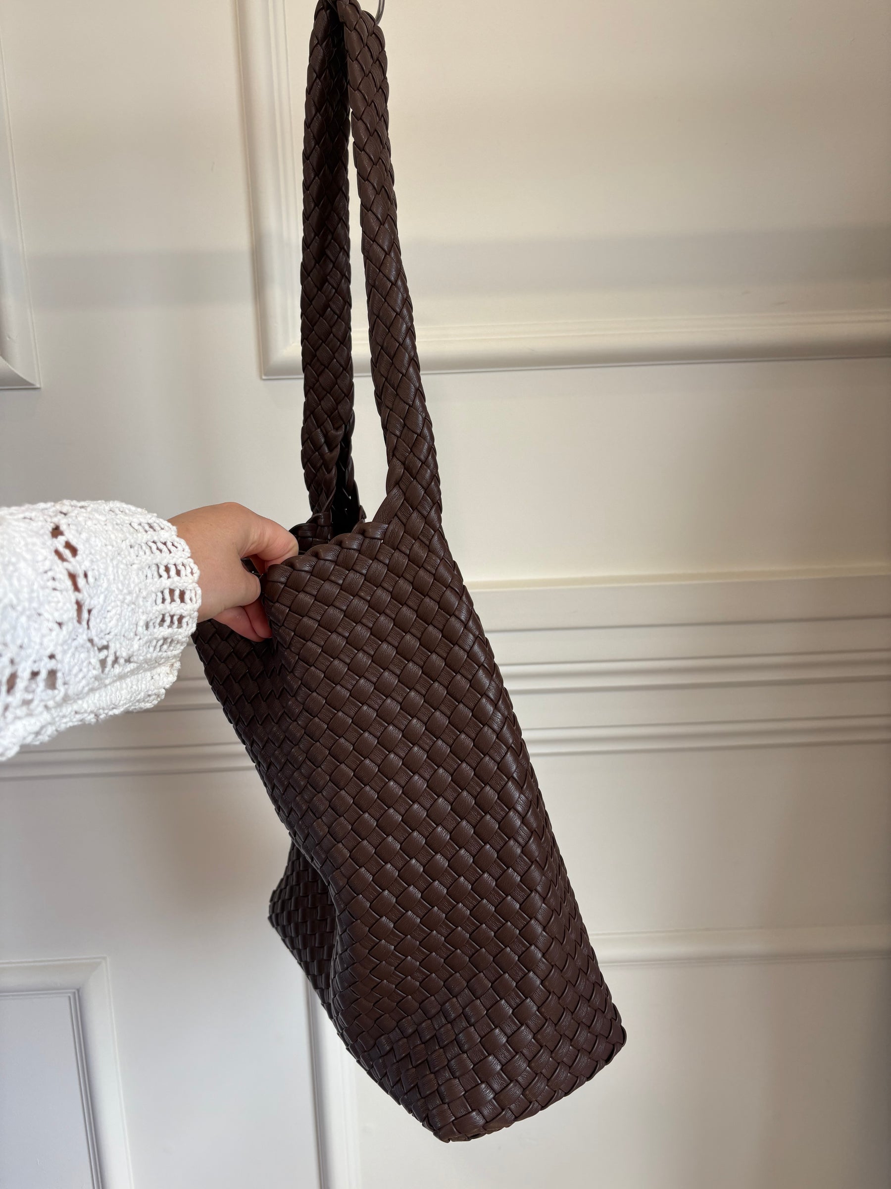 Rylan Brown Woven Shoulder Bag with pouch