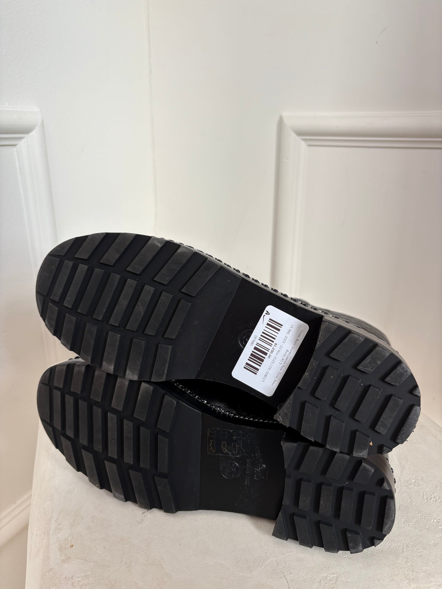 Chanel Black Quilted Leather Pearl Detail Ankle Boots, 40.5