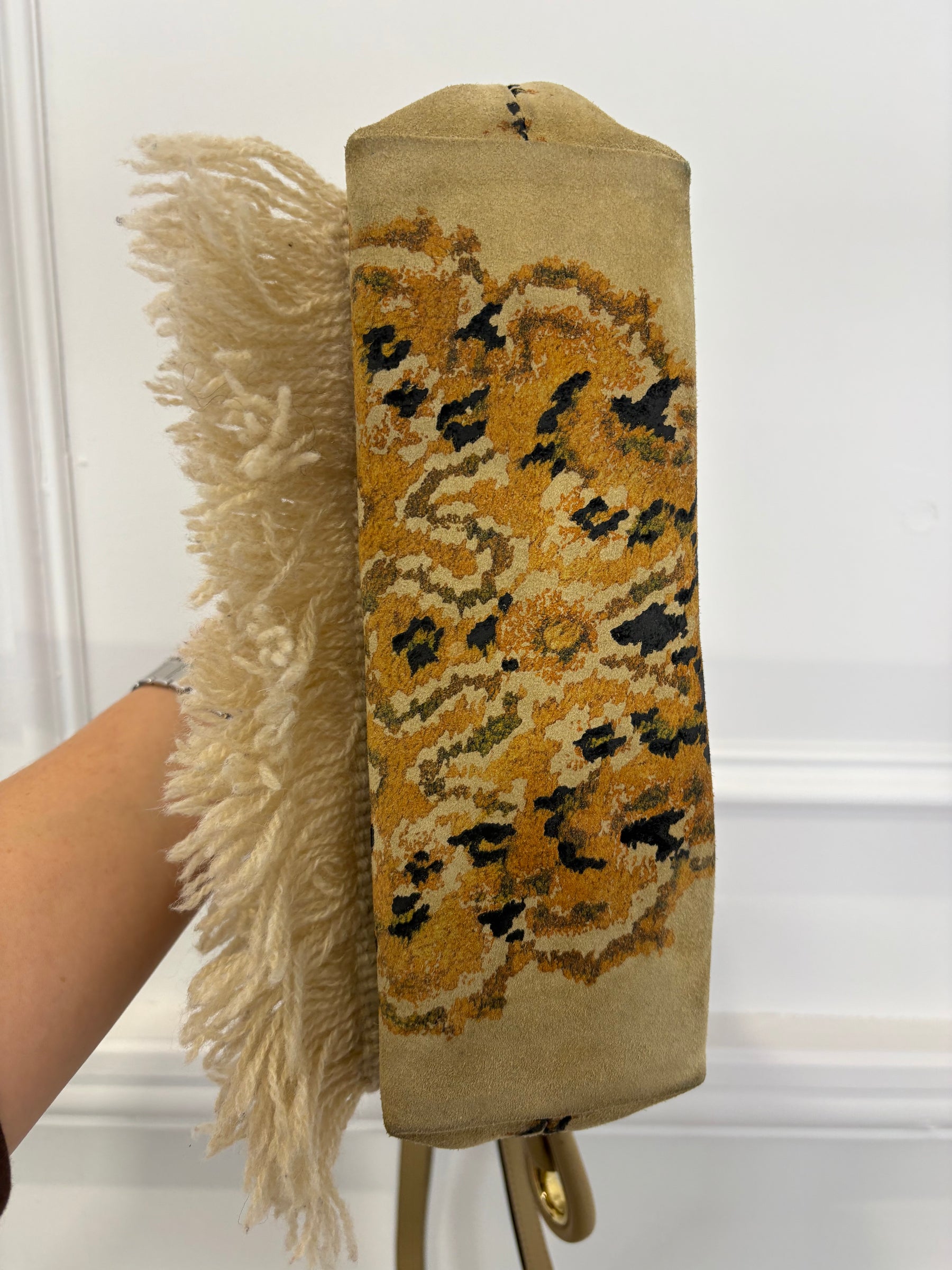 Loewe Tapestry Print Suede Fringed Flamenco Bag