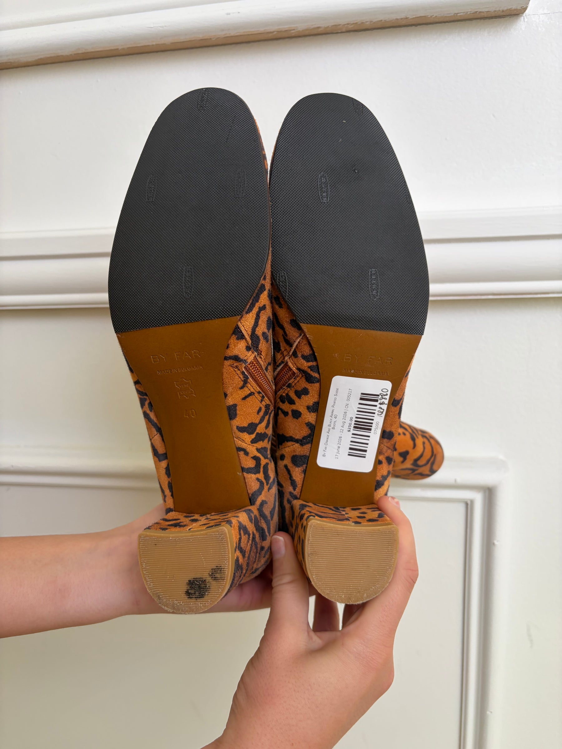 By Far Orange And Black Animal Printed Suede Boots, 40