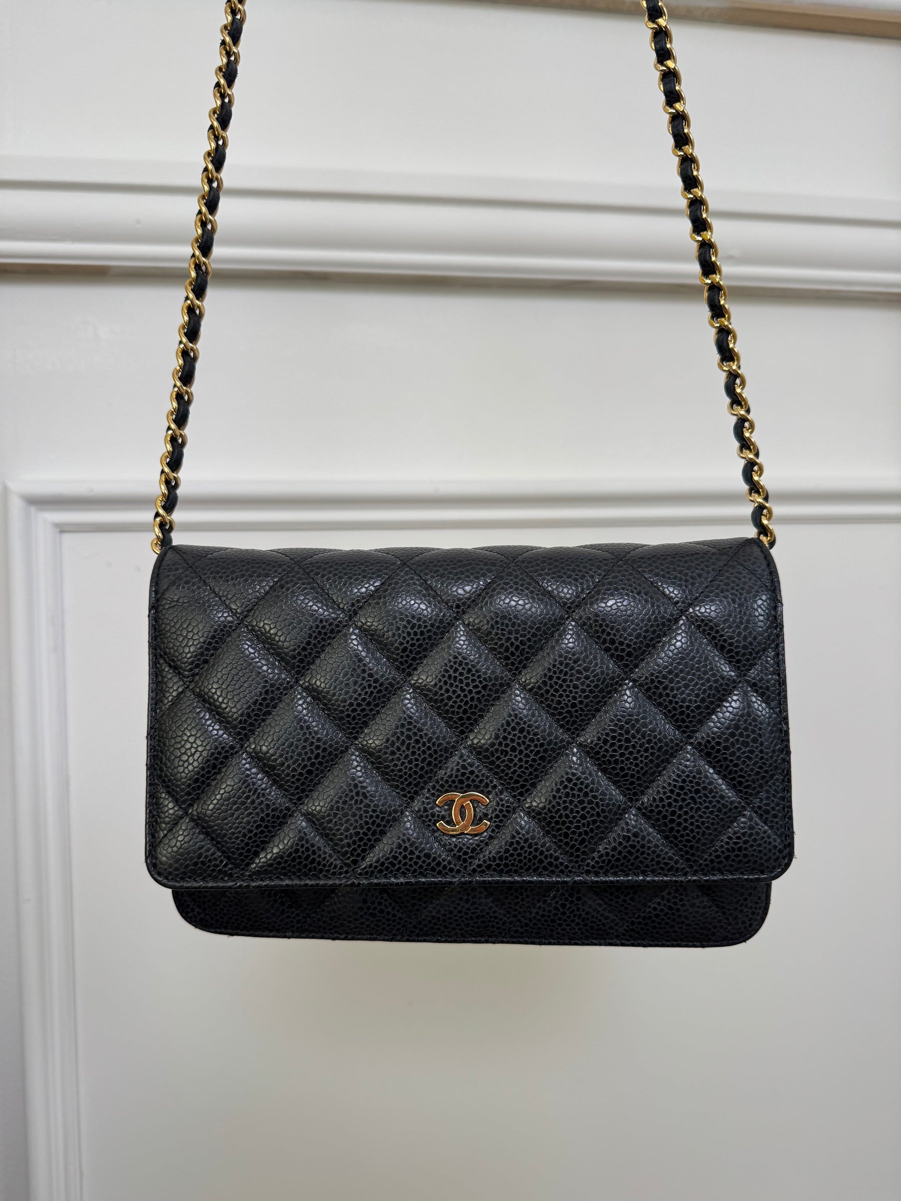 Chanel Black Caviar Leather Wallet On Chain