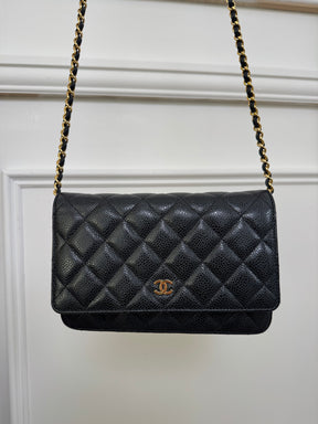 Chanel Black Caviar Leather Wallet On Chain