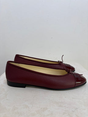 Chanel Burgundy Grained and Patent Leather Ballet Flats, 39.5 C