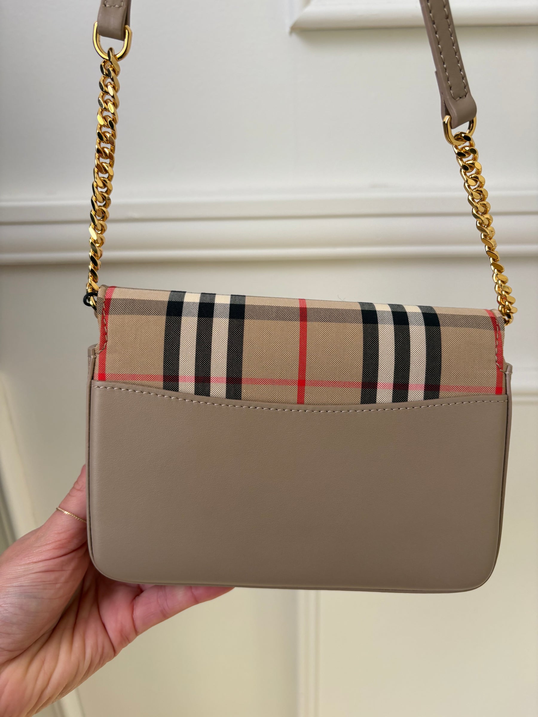 Burberry Beige Checked Leather Mini Flap Bag