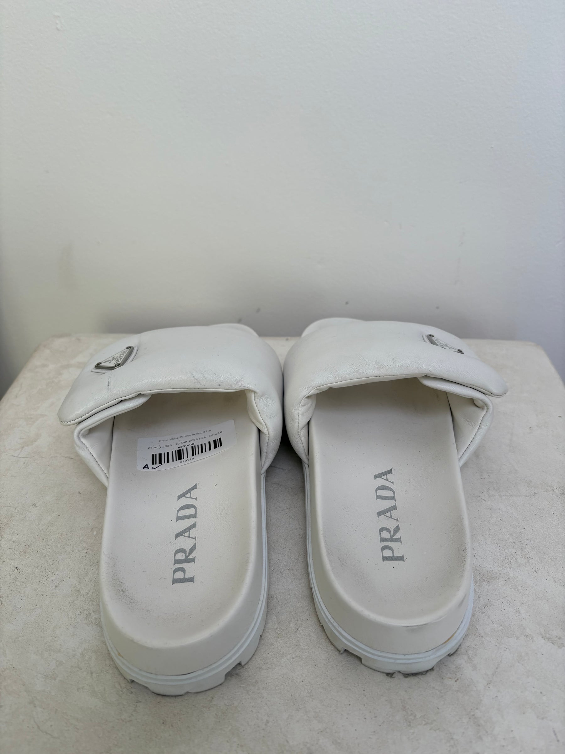 Prada White Padded Slides, 37.5