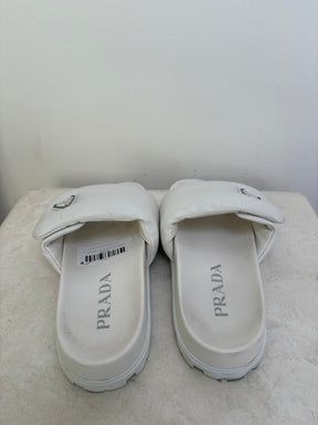 Prada White Padded Slides, 37.5
