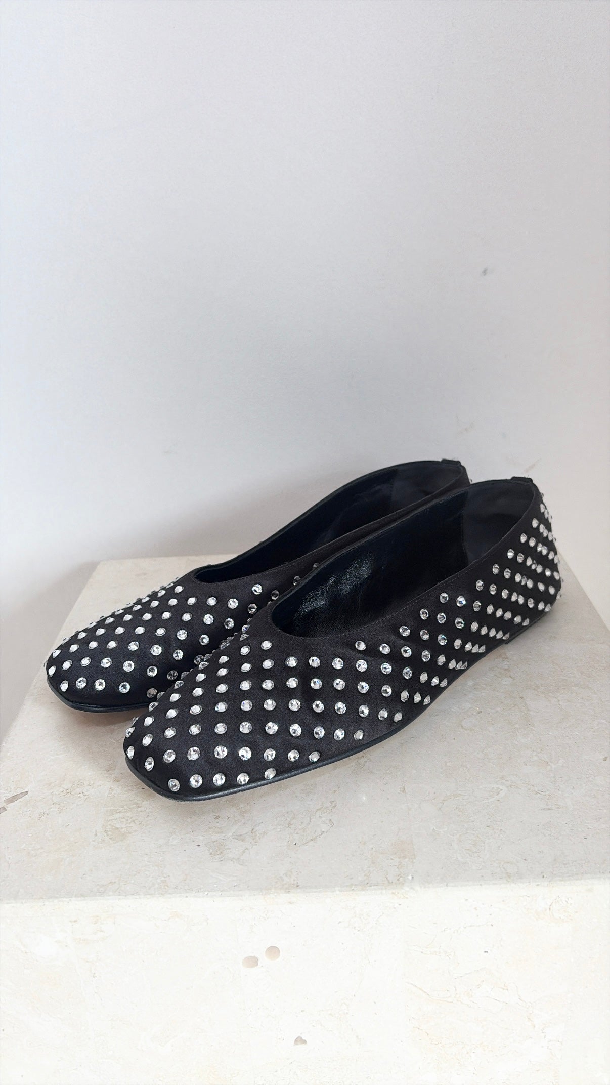 Magda Butrym Black Satin Crystal Flats, 39
