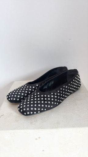 Magda Butrym Black Satin Crystal Flats, 39
