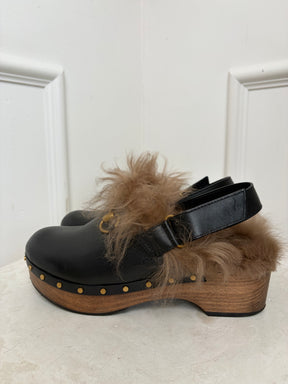 Gucci Amstel Fur Clogs Black, 38.5