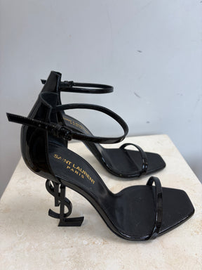 Saint Laurent Opyum Heel Sandals Patent Black, 36