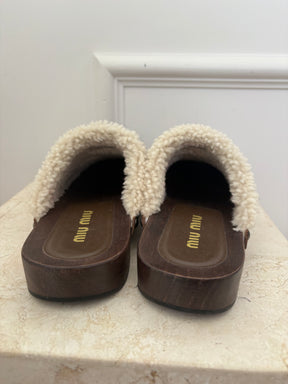 Miu Miu Suede Clogs With Shearling Trim In Cocoa, 37