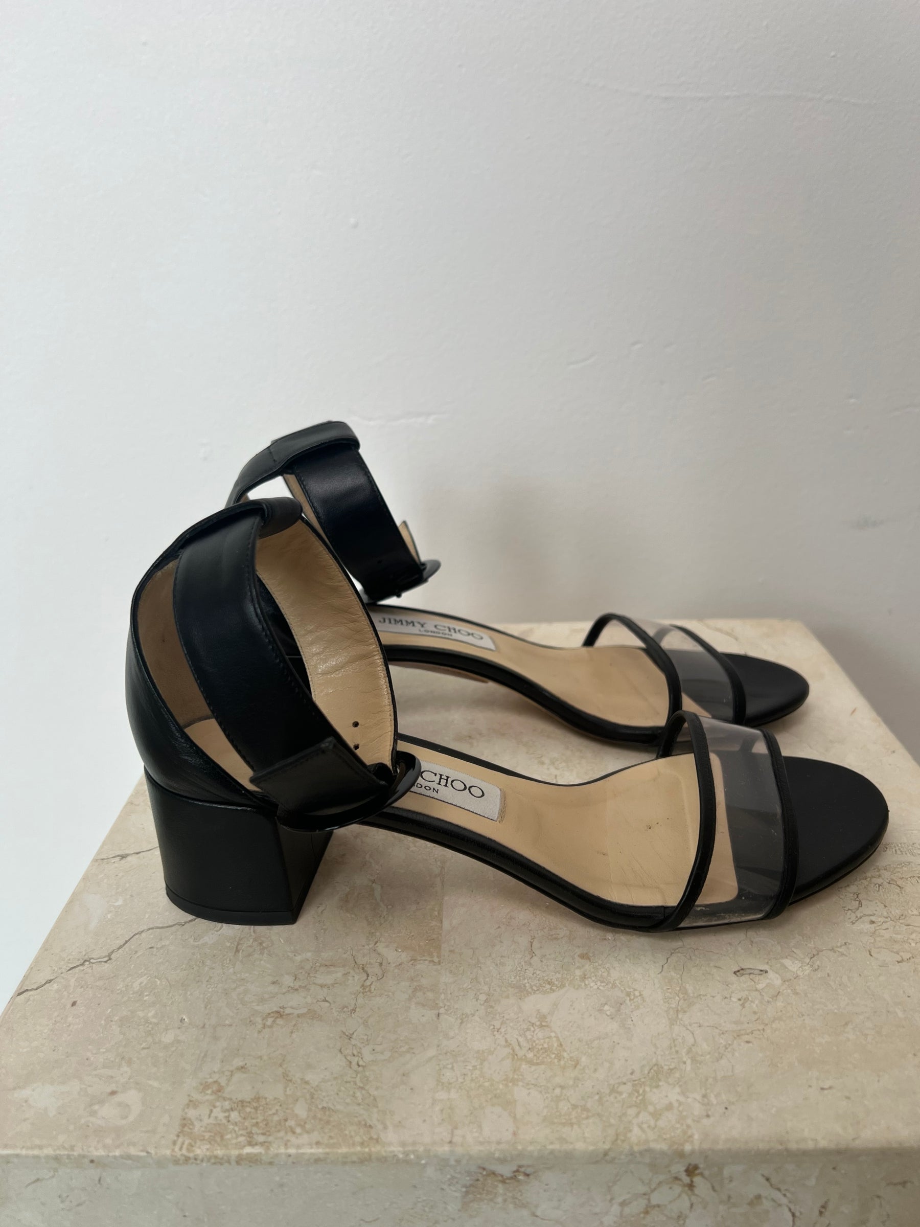 Jimmy Choo Leather And PVC Block Heel Sandal, 37