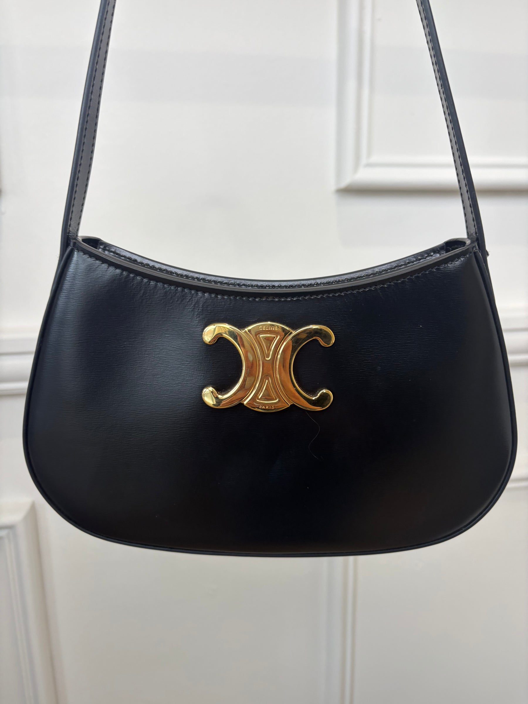 Celine Medium Tilly Bag In Shiny Calfskin Black