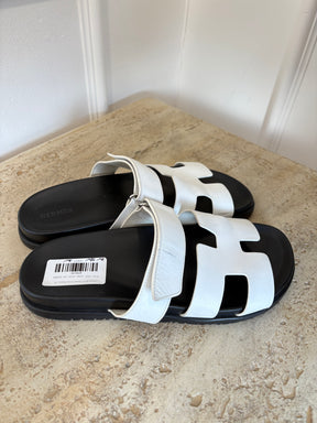 Hermès White Leather Chypre Sandals, 41