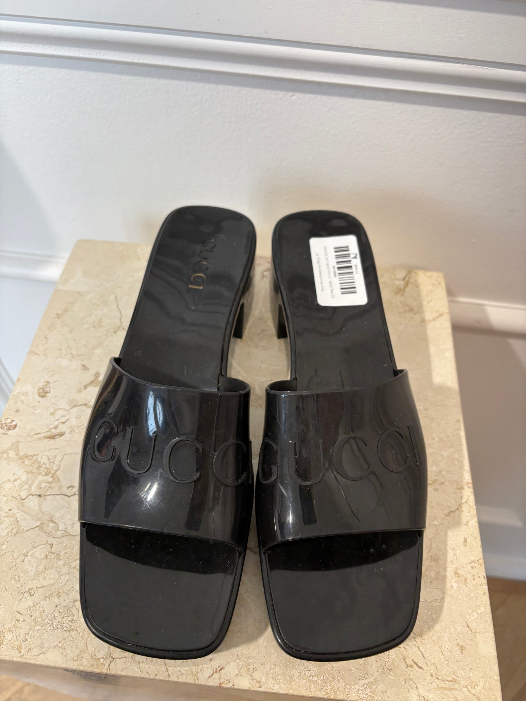 Gucci Black Rubber logo Mules, 41