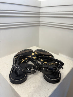 Louis Vuitton Canvas Monogram and Black Leather Studded Sandal, 38