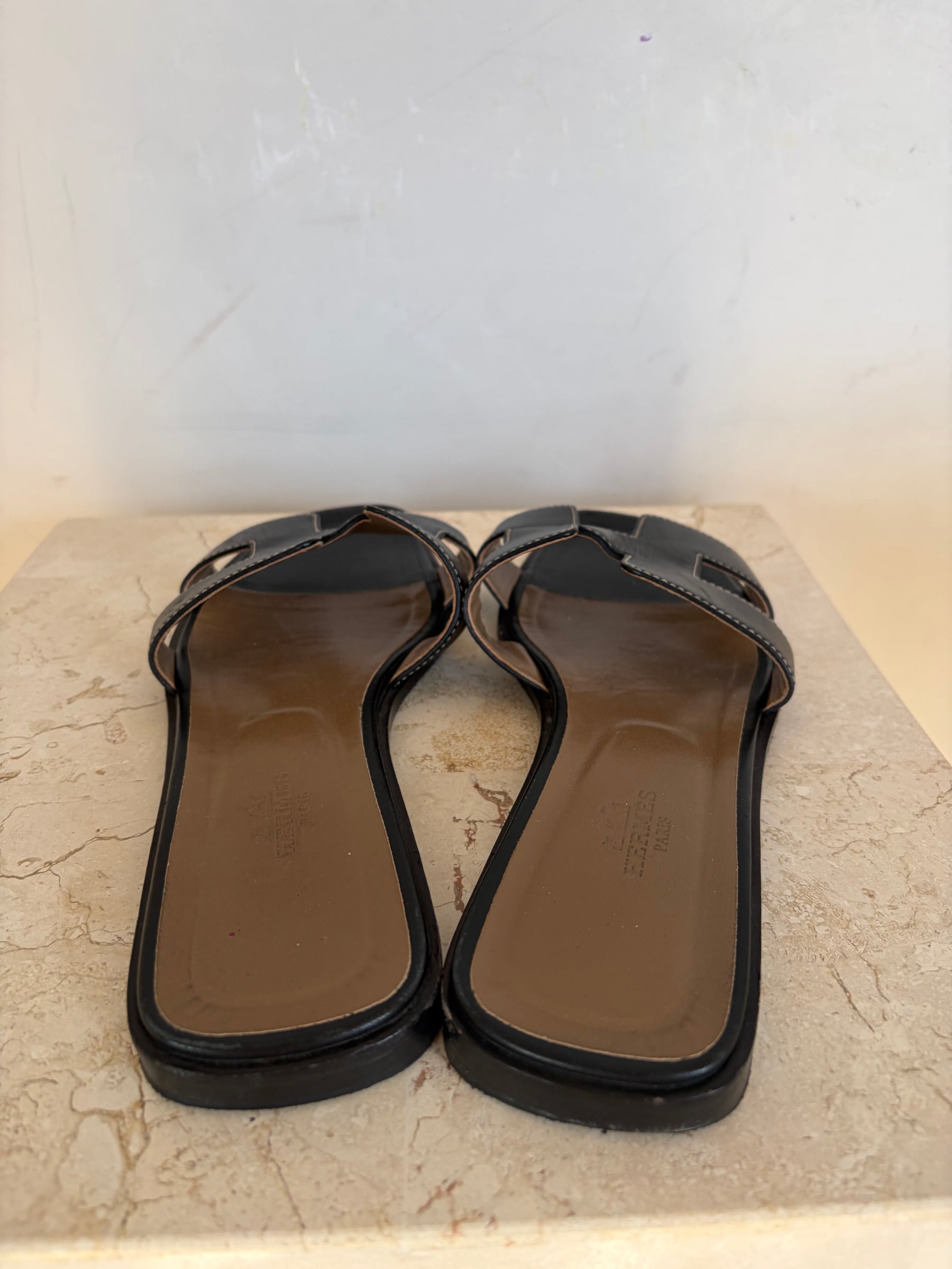 Hermes Oran Black Sandals, 39