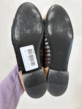 Chanel Black and Beige Crochet Ballet Flats, 35.5 C