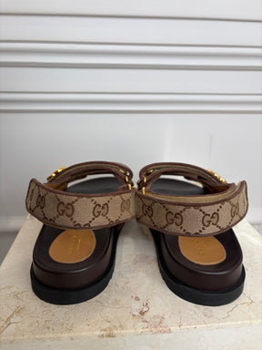 Gucci Monogram Canvas Marmont Dad Sandals, 38.5
