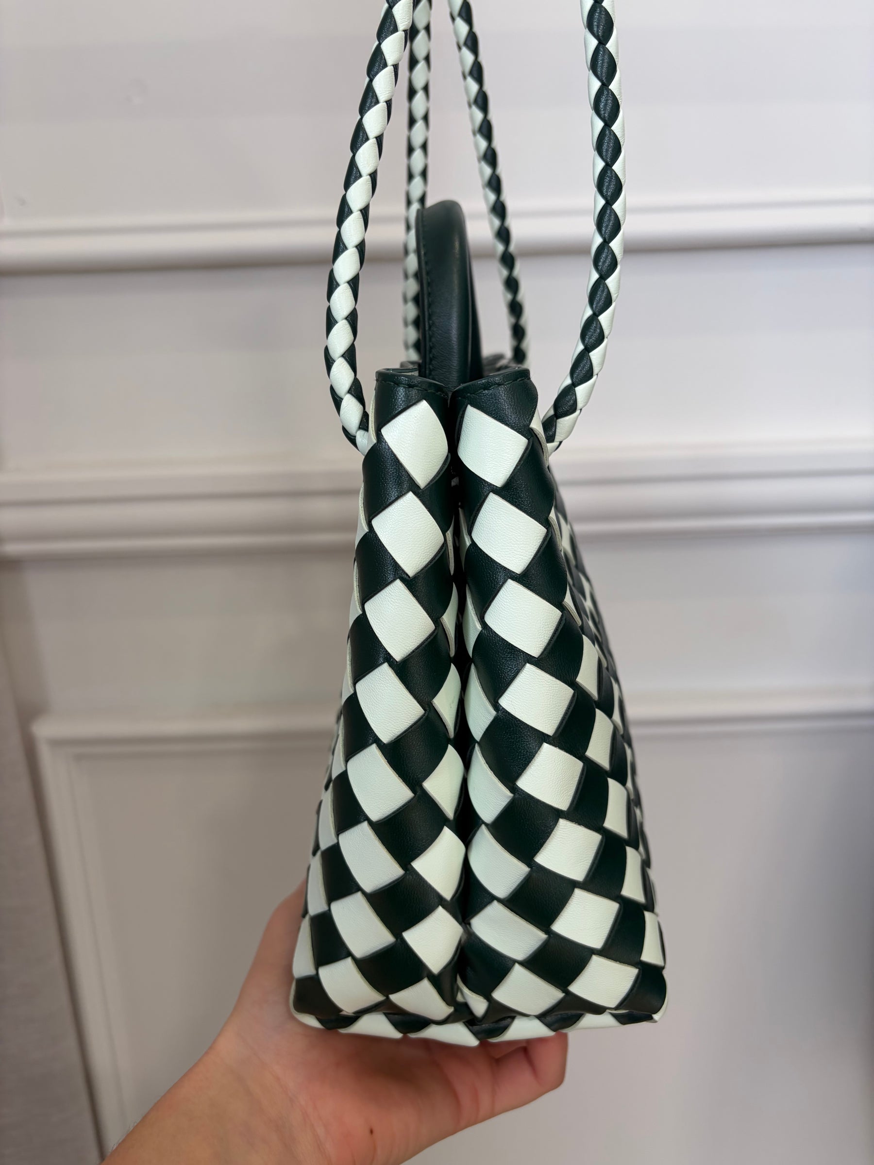 Bottega Veneta Green and White Intrecciato Small Andiamo Bag