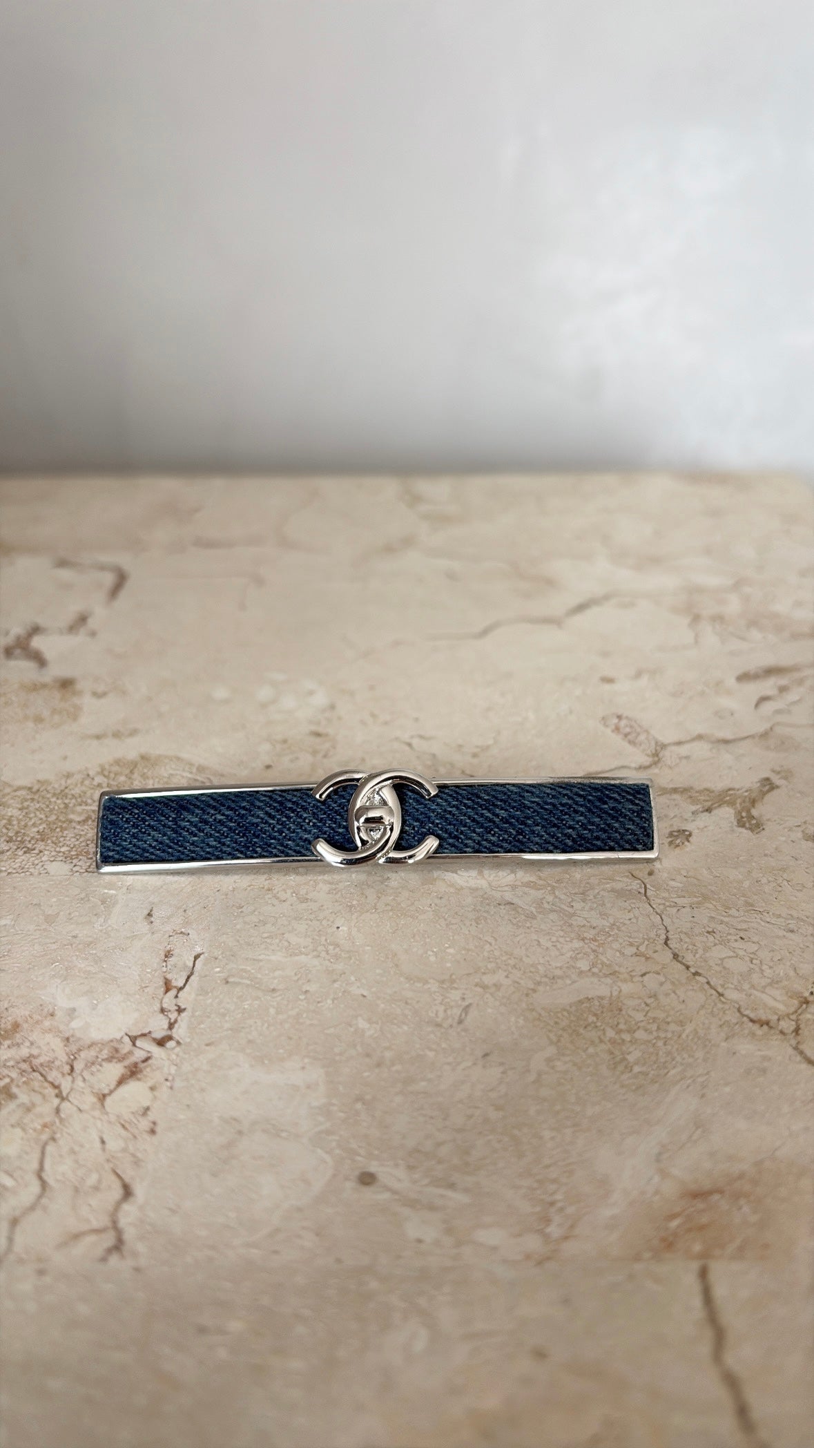 Chanel Silver and Denim Hair Clip