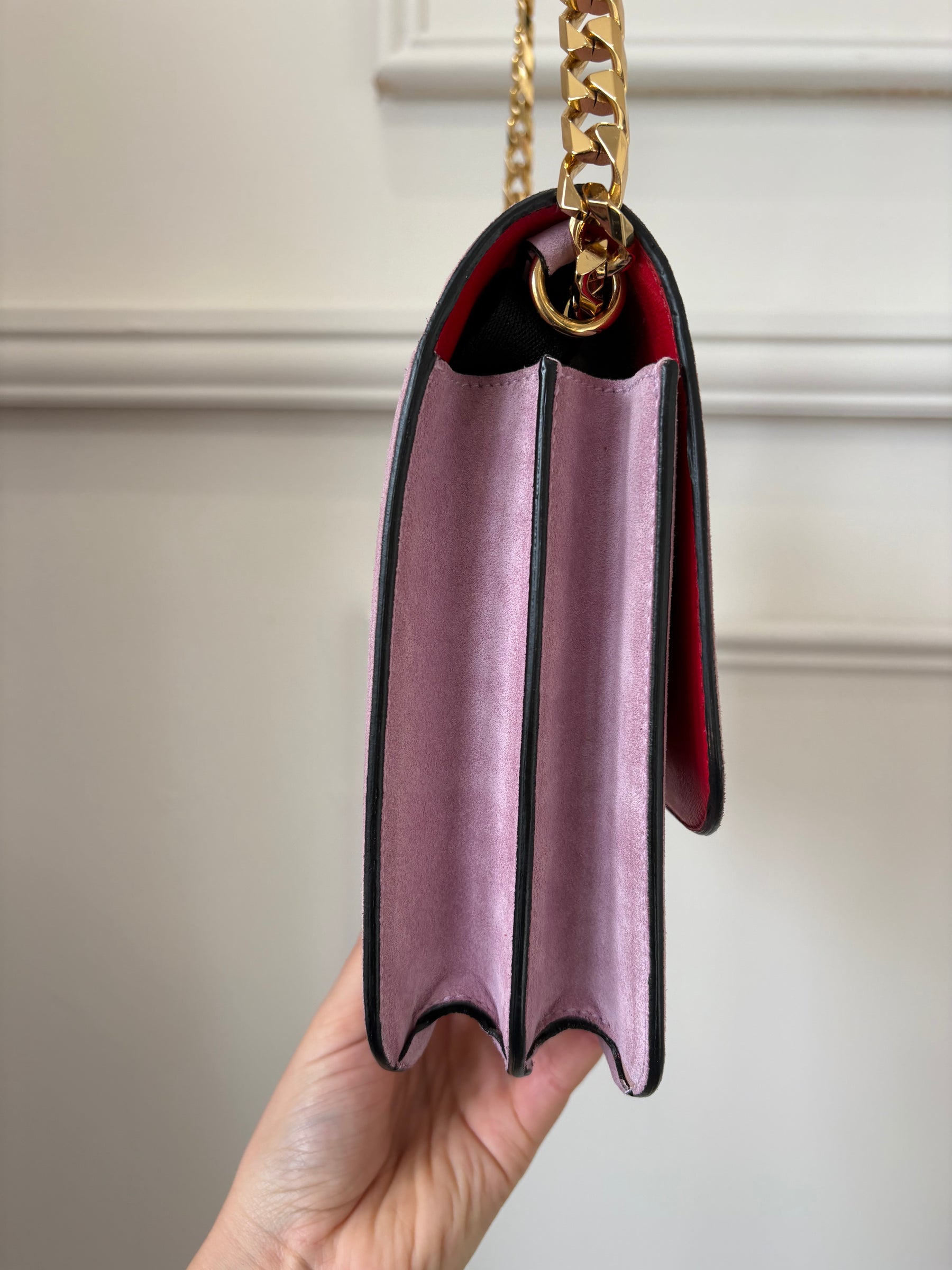 Victoria Beckham Mauve Suede Chain Shoulder Bag