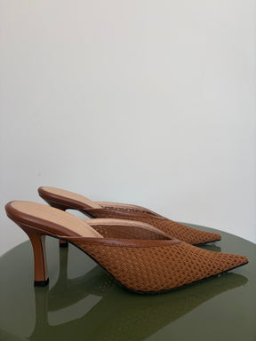Scanlan Theodore Brown Crochet Knit Pointed Mules, 39