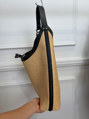 Chloé Raffia and Black Leather Marcie Hobo Bag