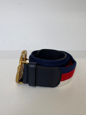 Gucci Navy, Red and White Canvas Strap Marmont Belt, 90