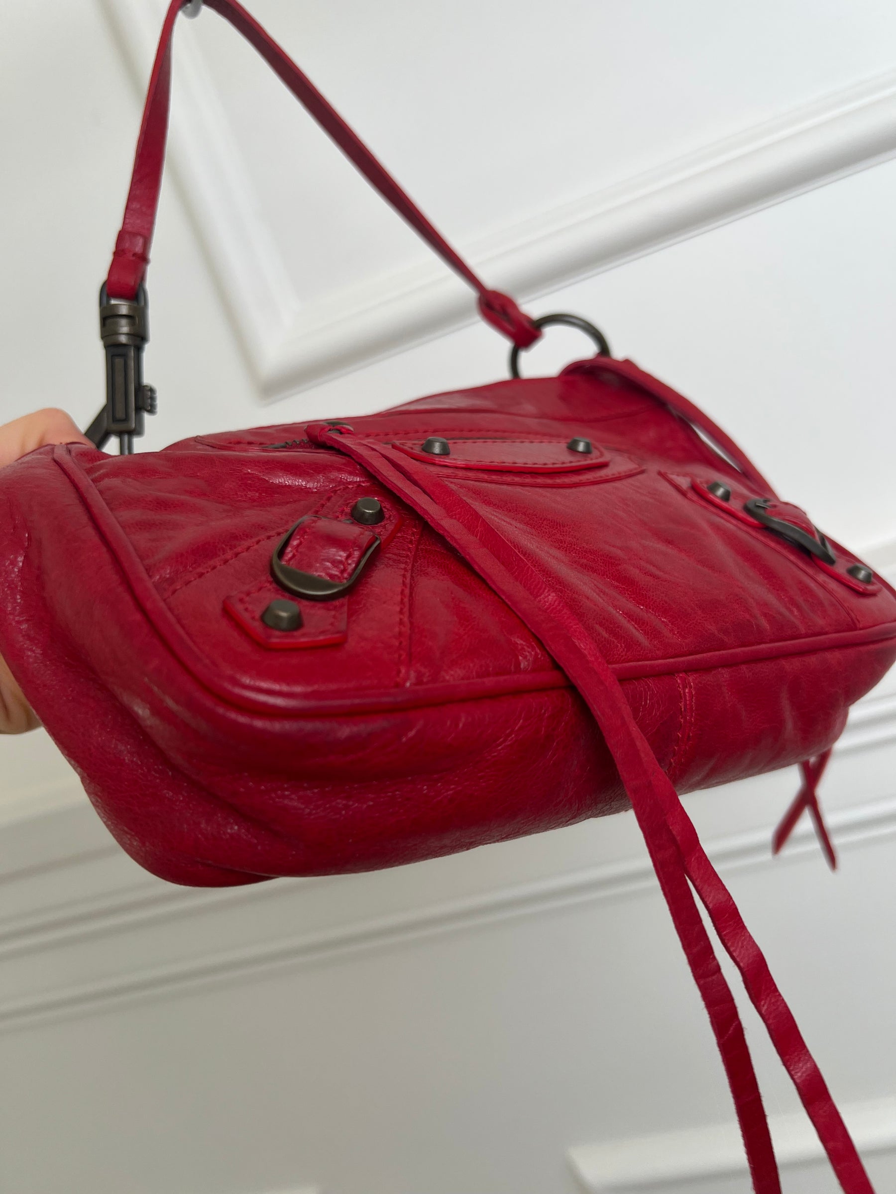 Balenciaga Hip Leather Handbag Red
