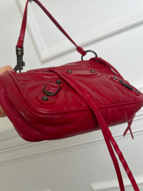 Balenciaga Hip Leather Handbag Red