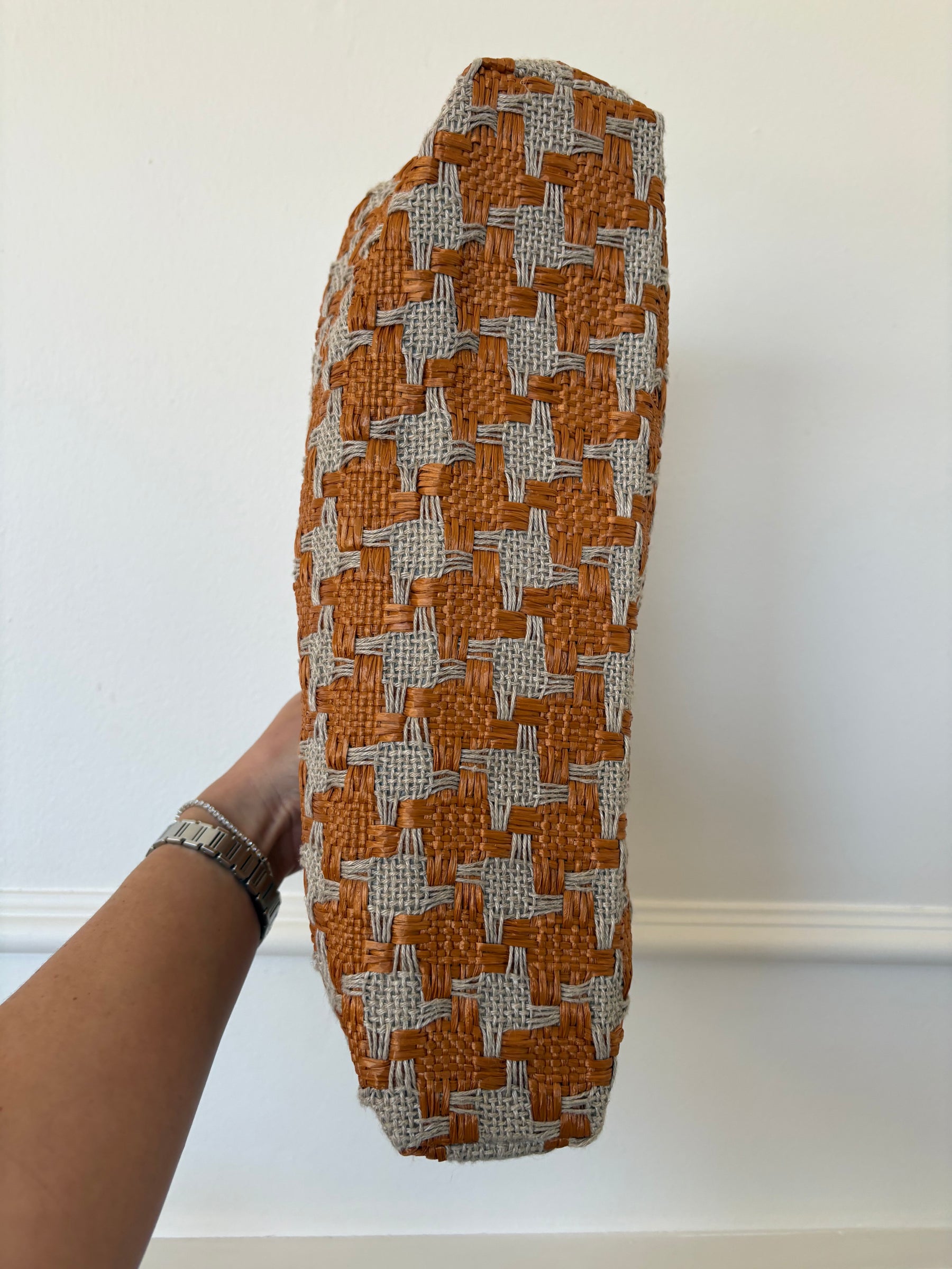 Maria La Rosa Dado Woven Clutch In Rust