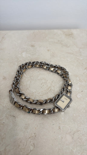 Chanel Gold Leather and Silver Chain Wrap Around Premiere Watch
