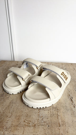 Dior Cream Leather Dioract Slides, 40