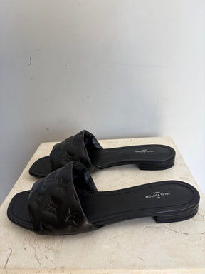 Louis Vuitton Black Embossed Leather Revival Mule, 40