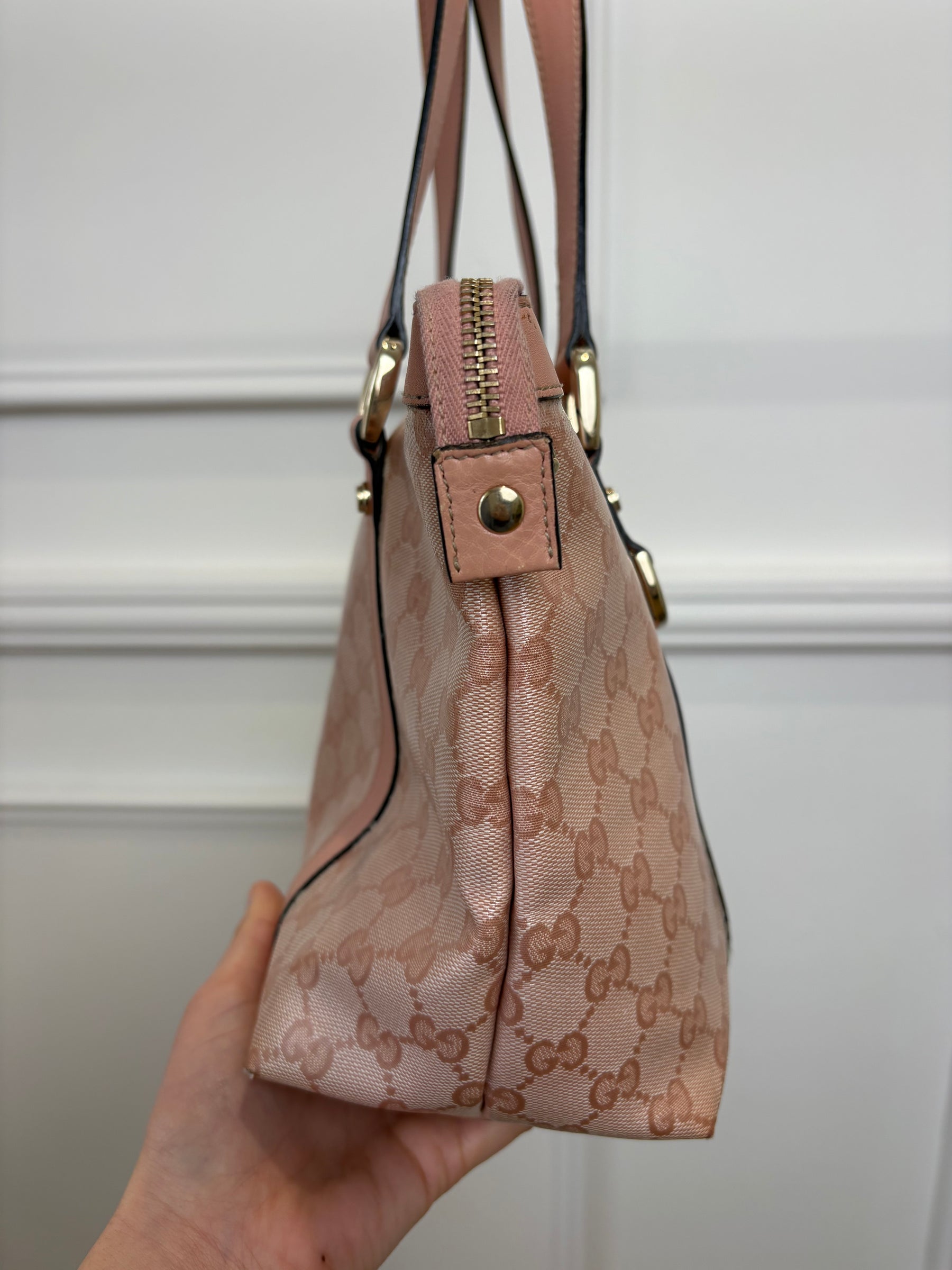 Gucci Pink Coated Canvas Monogram Medium Abbey Tote