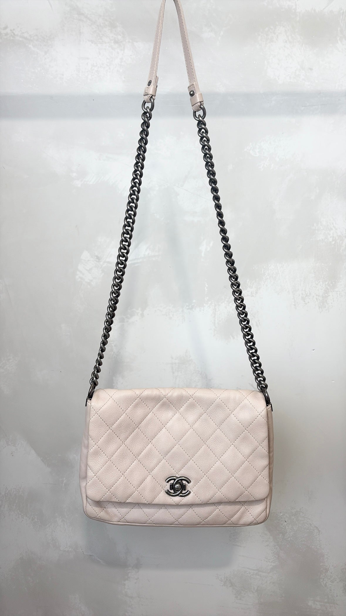 Chanel Blush Quilted Leather Couture Messenger Flap Bag