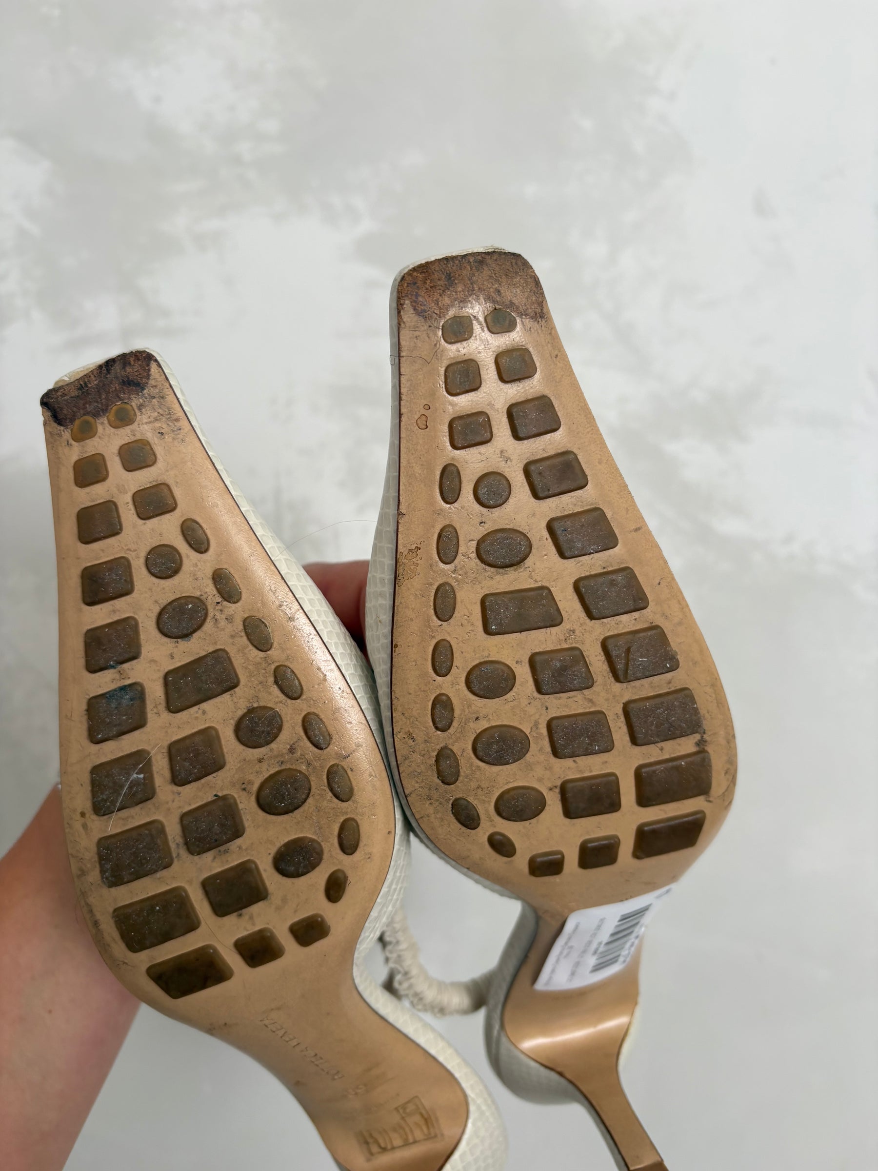 Bottega Veneta Cream Reptile Embossed Slingback Heels, 39