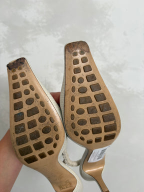 Bottega Veneta Cream Reptile Embossed Slingback Heels, 39
